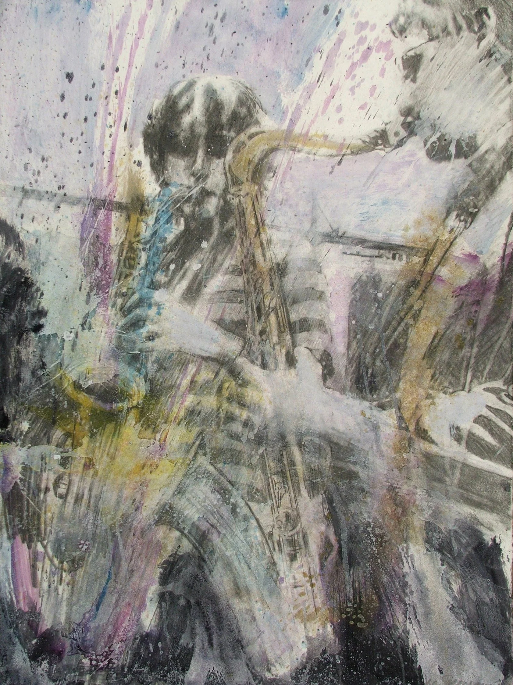 SAX
Graphite, oil paint and water on Rives B.F.K.
22" x 30"
c. 2012