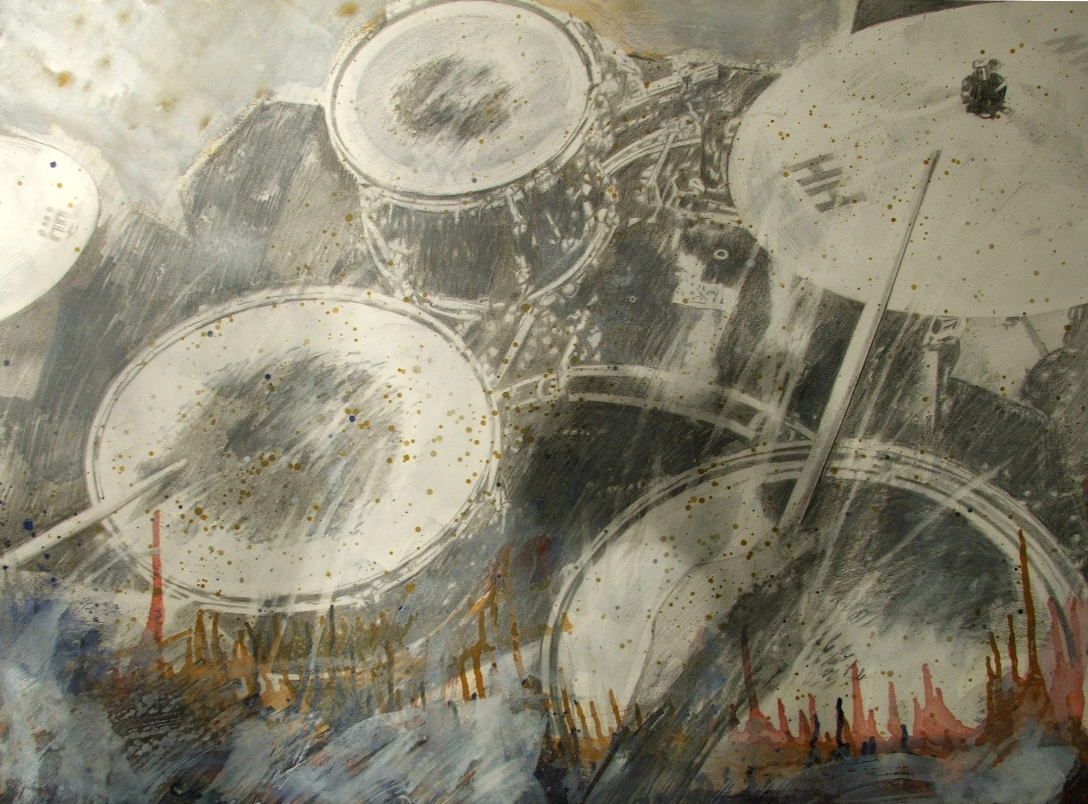 PERCUSSION
Graphite, oil paint and water on Rives B.F.K.
30" x 22"
c. 2012