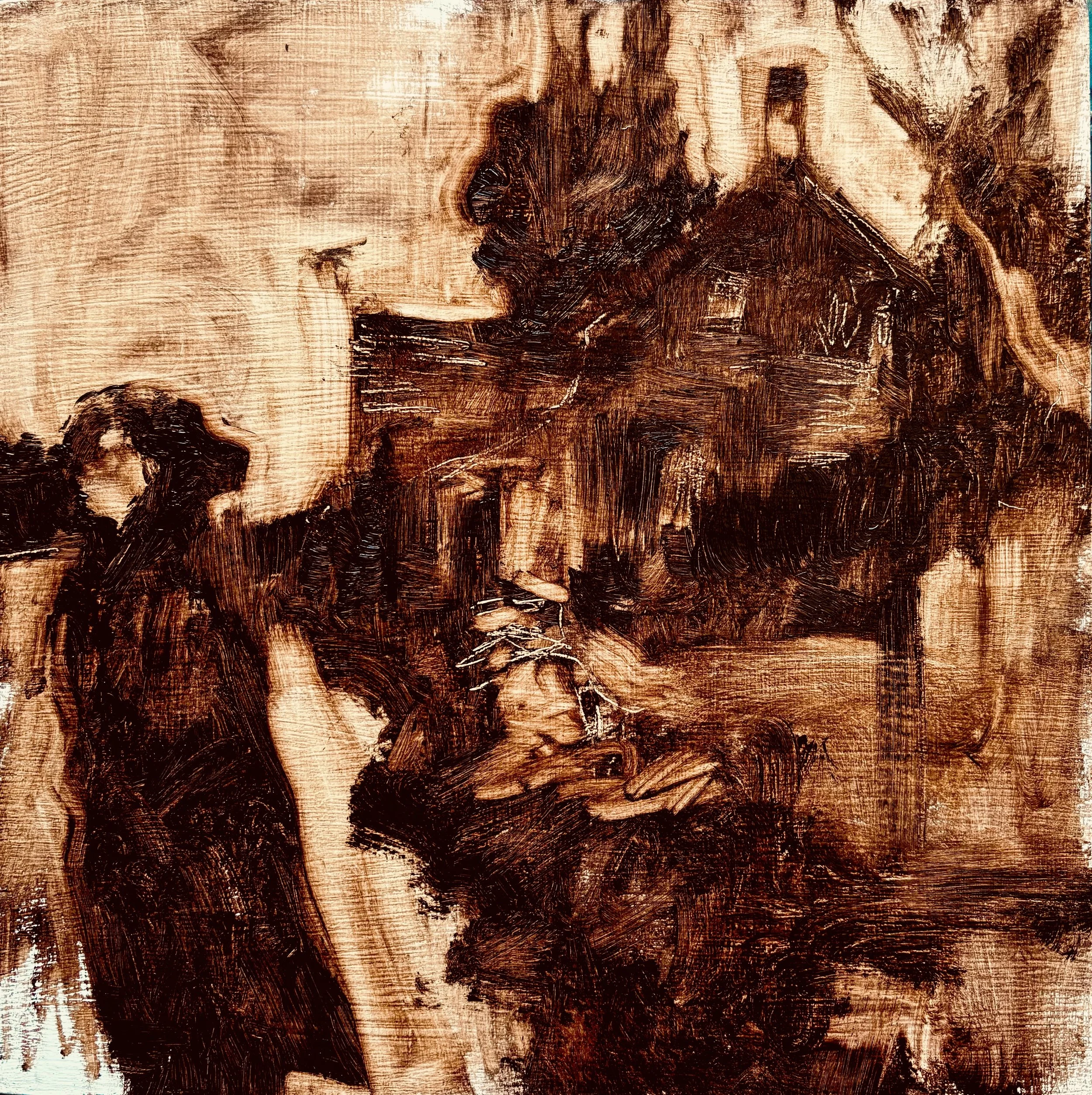 HOUSE OF THE DAMNED Oil on Birch Veneer Hardboard 12" x 12" 2025 