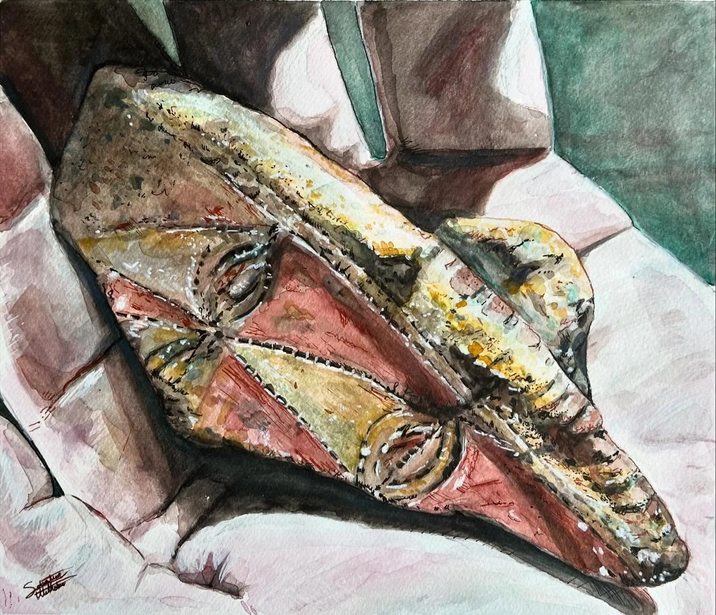 Just finished this watercolor of a Lapita potsherd from Nukuleka (Tonga), where the earliest evidence of human presence within the Polynesian Triangle has been found. The site dates to about 900 BC, and was part of a cultural sphere stretching from t