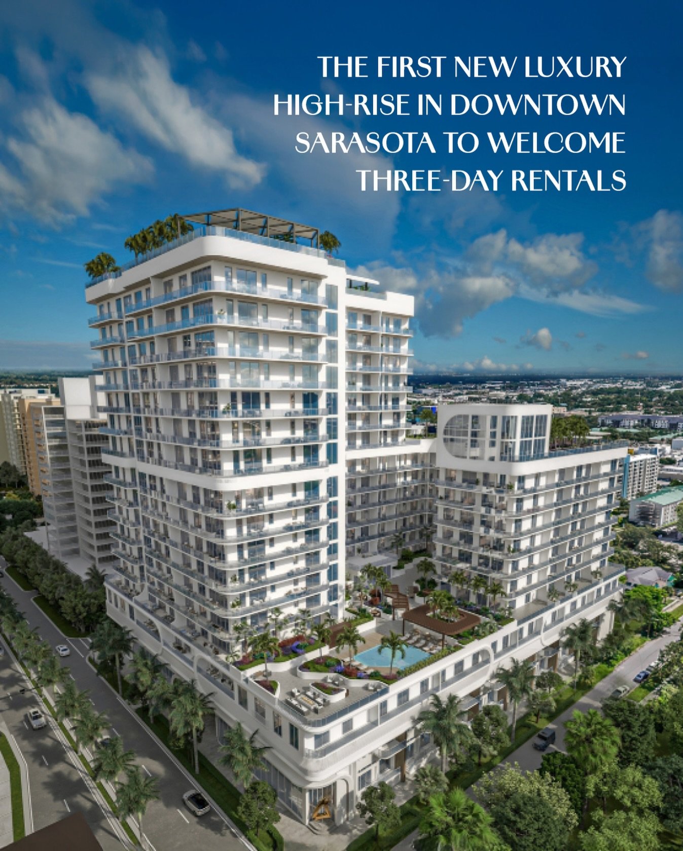 ✨🌇 𝗗𝗼𝘄𝗻𝘁𝗼𝘄𝗻 𝗦𝗮𝗿𝗮𝘀𝗼𝘁𝗮 𝗶𝘀 𝗹𝗲𝘃𝗲𝗹𝗶𝗻𝗴 𝘂𝗽, 𝗮𝗻𝗱 𝘀𝗼 𝗮𝗿𝗲 𝘆𝗼𝘂𝗿 𝗼𝗽𝘁𝗶𝗼𝗻𝘀.⁣
⁣
The newest luxury high-rise condo in downtown Sarasota is bringing 𝘁𝗵𝗿𝗲𝗲-𝗱𝗮𝘆 𝗺𝗶𝗻𝗶𝗺𝘂𝗺 𝗿𝗲𝗻𝘁𝗮𝗹𝘀 to the heart of the ci