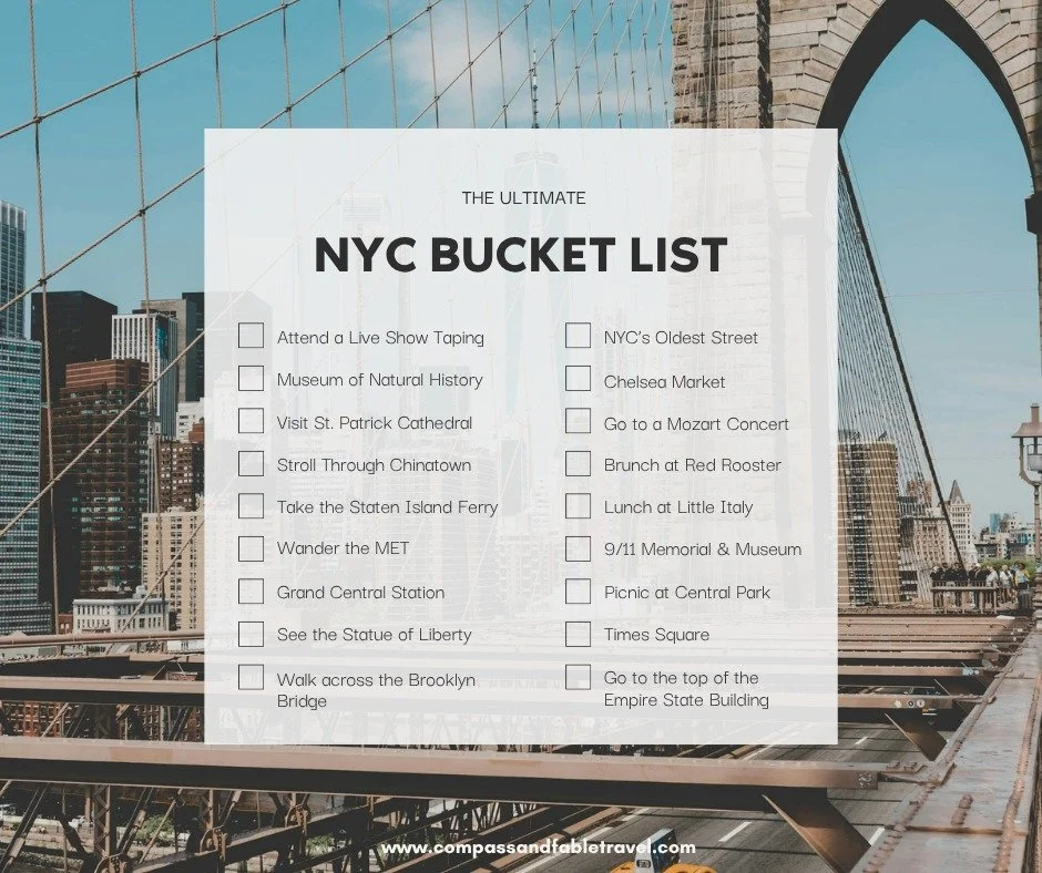 Your NYC bucket list starts here: iconic sights, unforgettable food, and the kind of energy you never forget. #compassandfable #travel  #nycfood
