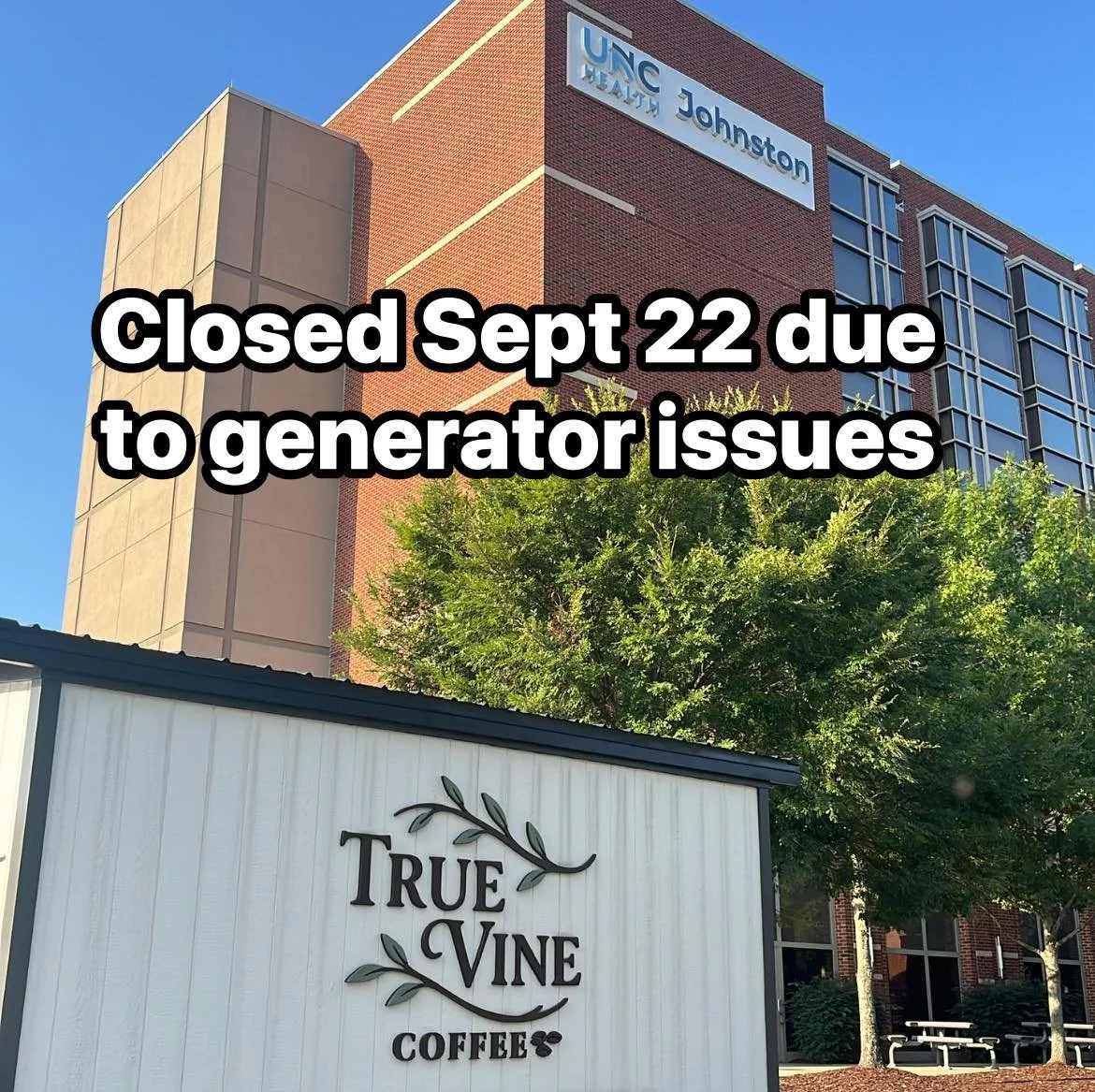 Closed today Tuesday September 22 due for to generator issues.