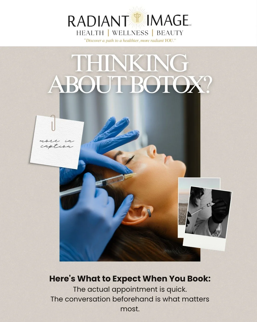 Most people expect the injection part to be complicated.

It's not. That part takes about 10 minutes.

What takes longer is the conversation beforehand because that's where we map out what you actually want your face to do.

Here's what your ap