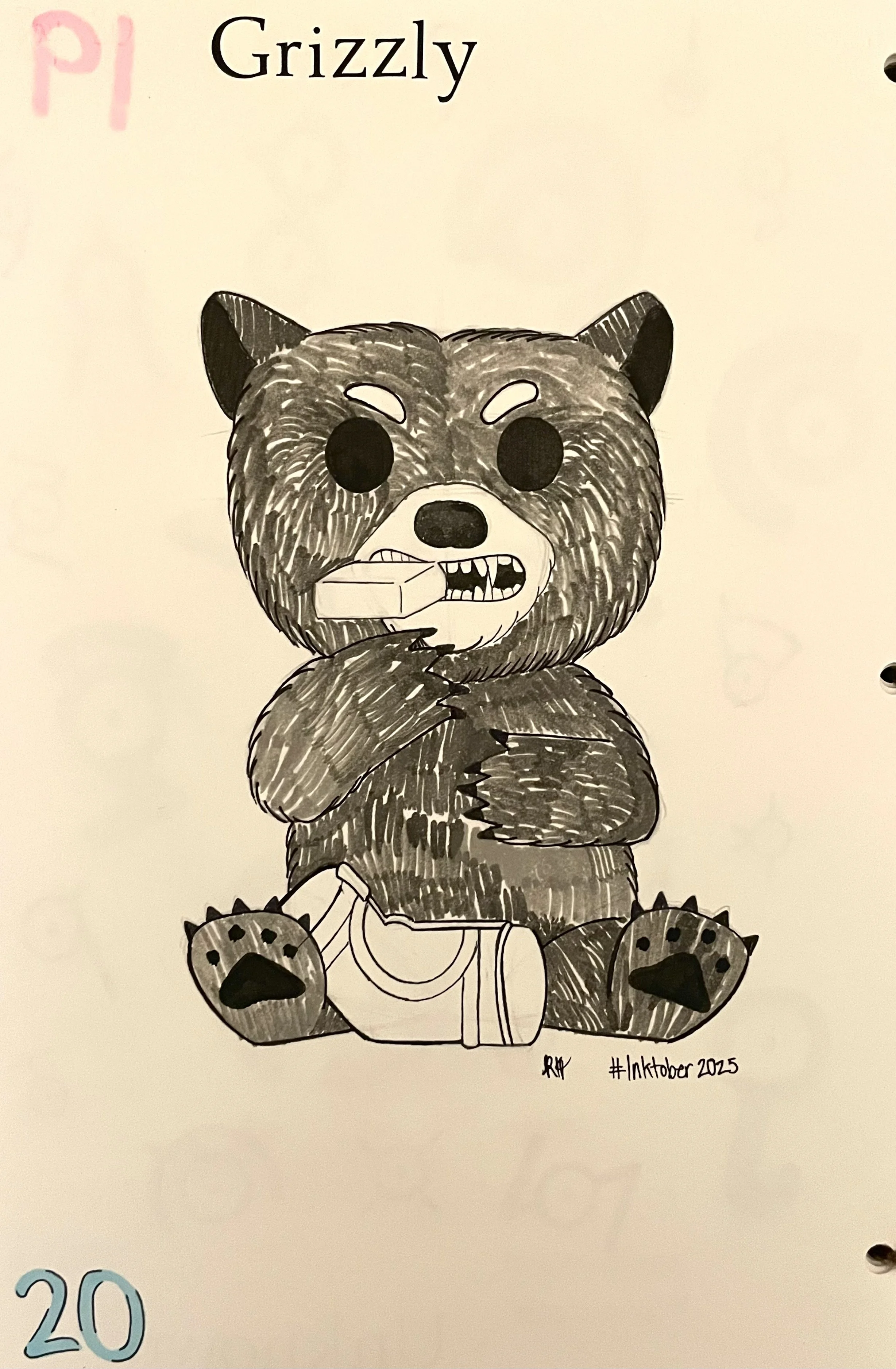 Inktober 2025 - Grizzly (Cocaine Bear)