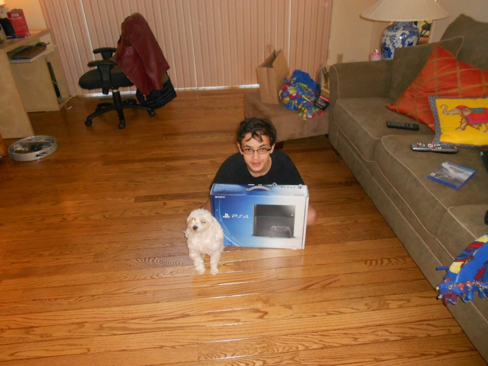 My dog Twinkie and I with my new PS4, 2013