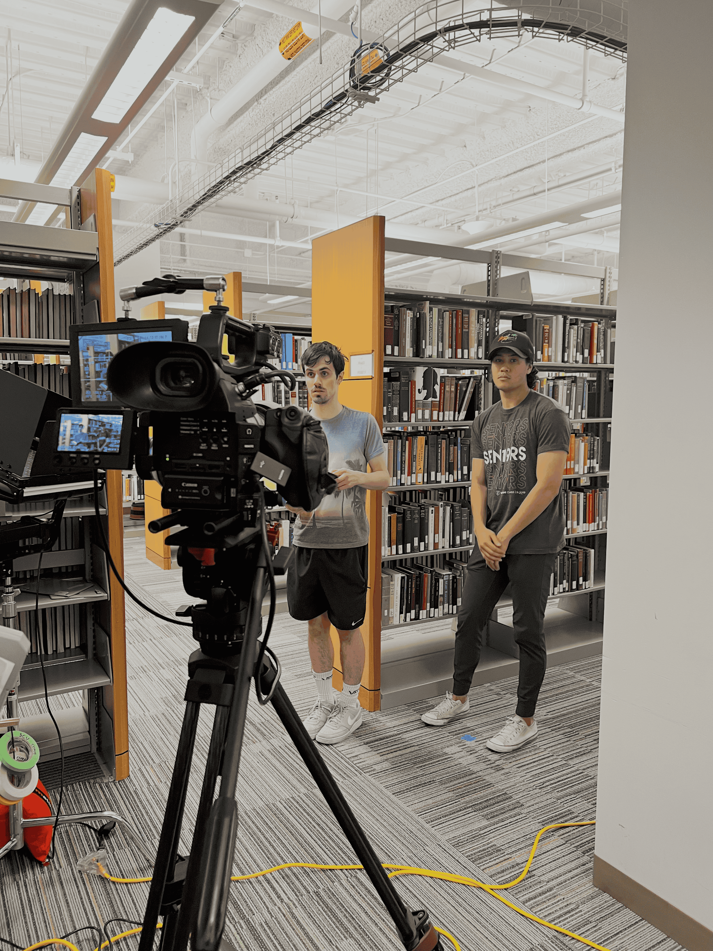 Filming for 'Memories' in the library, 2023