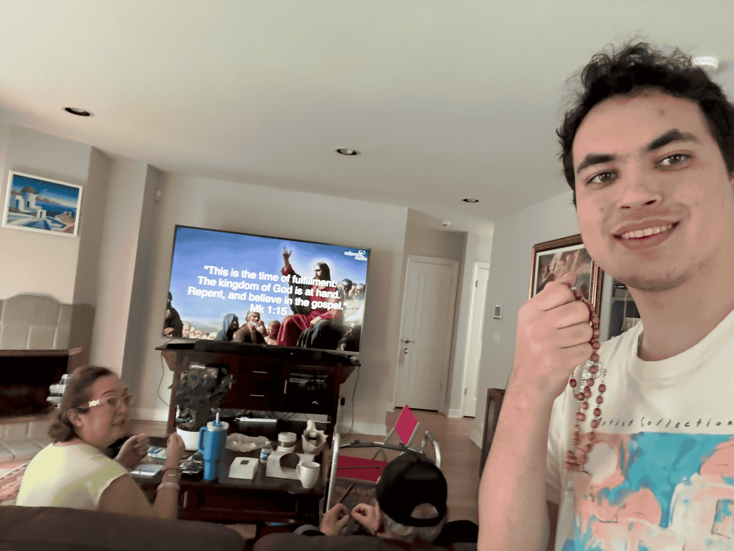 Praying the daily rosary with my mom and grandpa over Relevant Radio, 2026