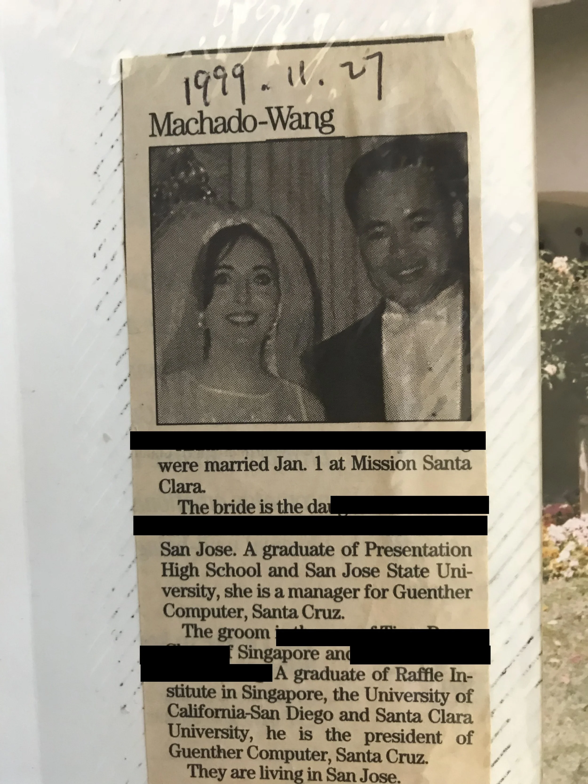 Parents Wedding Newspaper Article, 1999