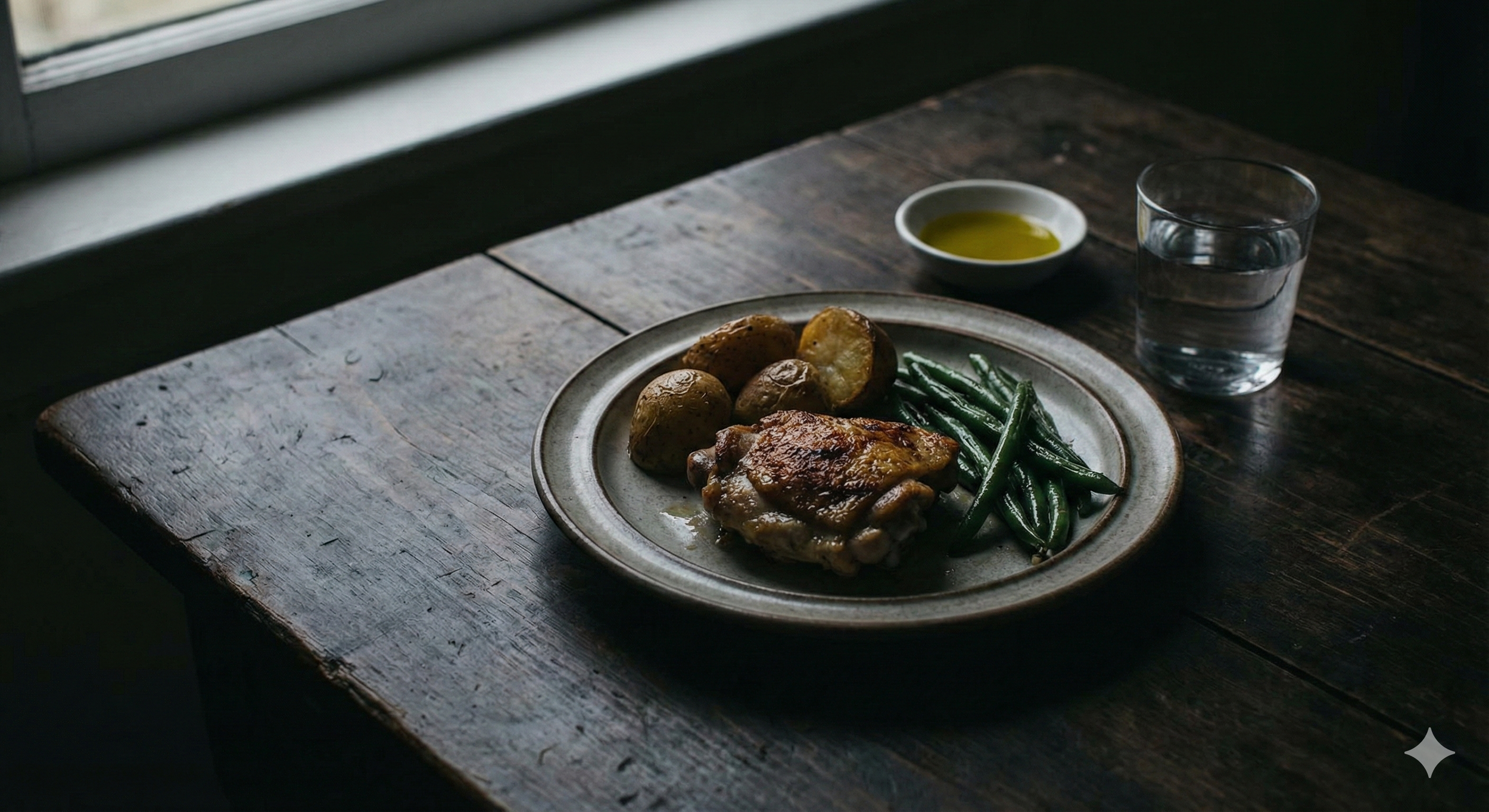 steak, potatoes, green beans