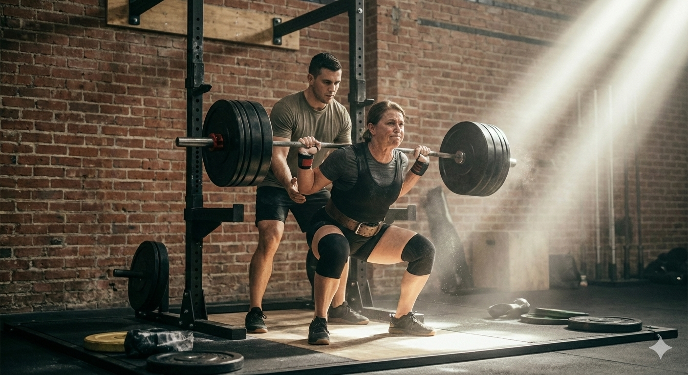 Personal trainer coaching a client during functional strength training