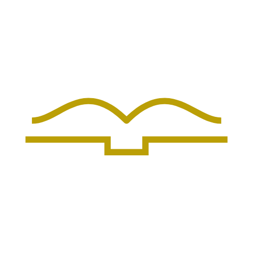 Logo featuring an open book with curved yellow lines, and a yellow rectangle beneath representing a stand or base, on a black background.