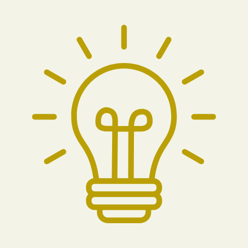 A yellow outline of a light bulb with rays of light around it on a light background.