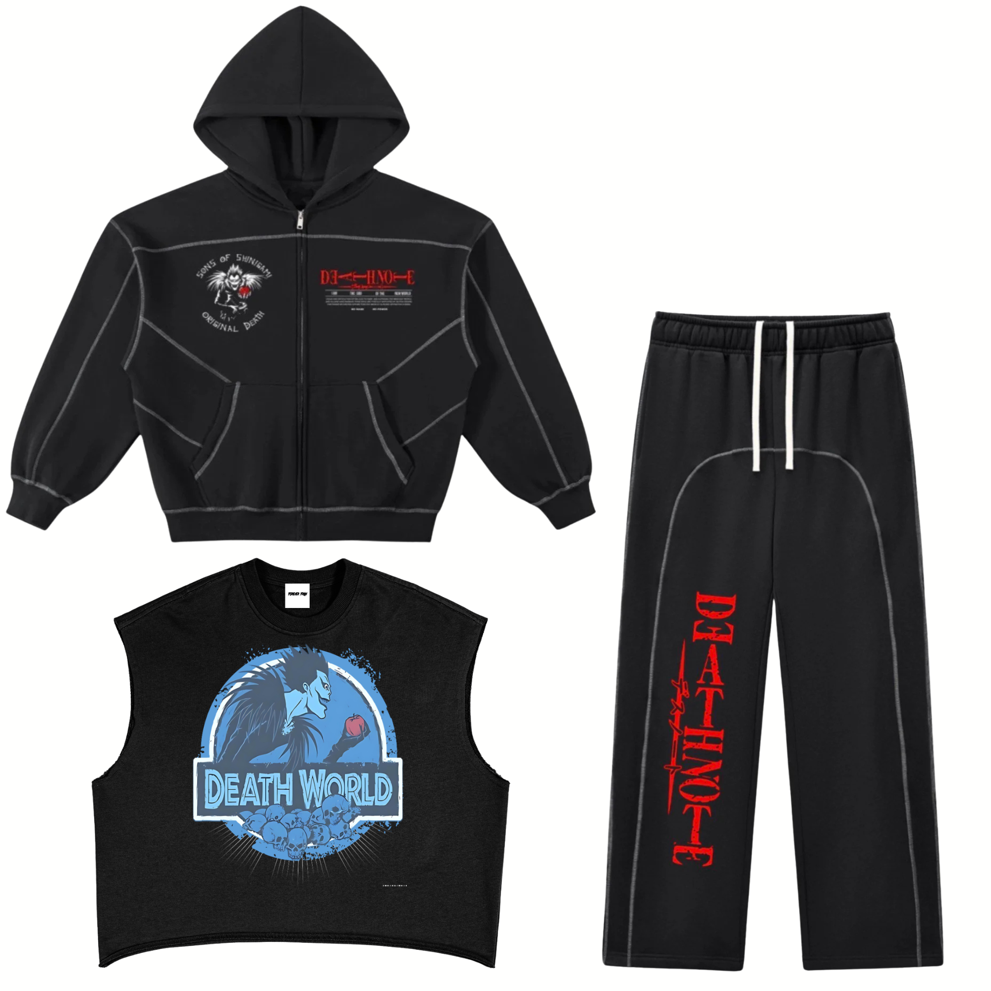Amine - Bundle Blue Shirt Shinigami Pact 3 pc – Complete Uniform (Zip Jacket, Fleece Pants, Shirt)