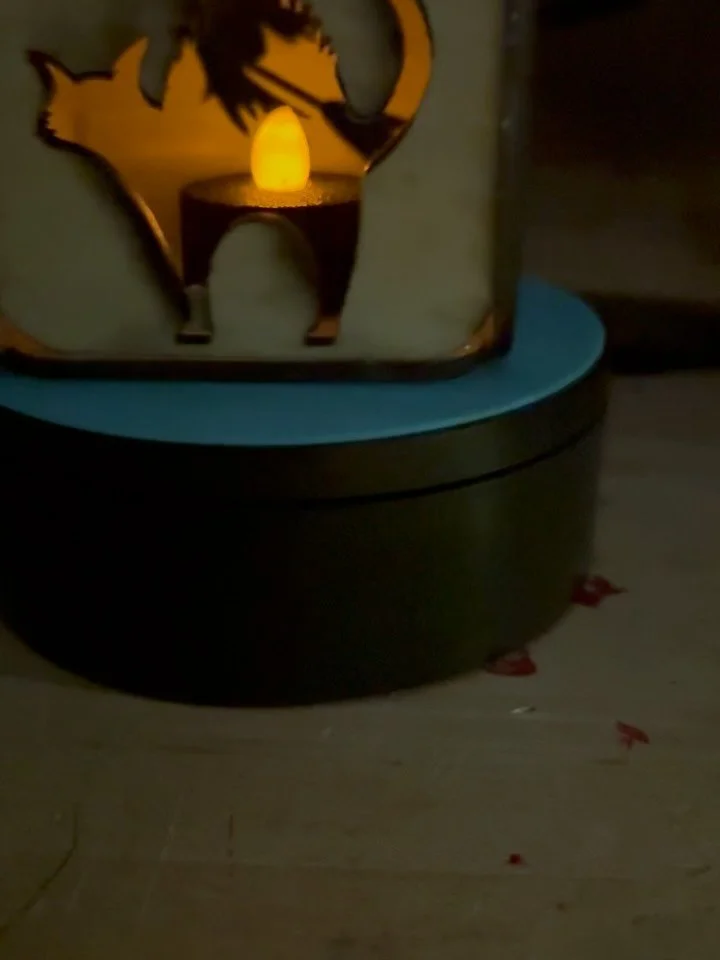 Getting back to some wood designs.  T-light or battery light box picture 2: Halloween puzzle blank from hobby lobby.  Harlow and Everett got to pick the characters, help upload, and start the laser. #halloweeen #halloweencrafts #halloweencraftsforkid