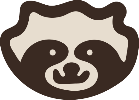 Cartoon sloth face with brown fur and a smiling expression.