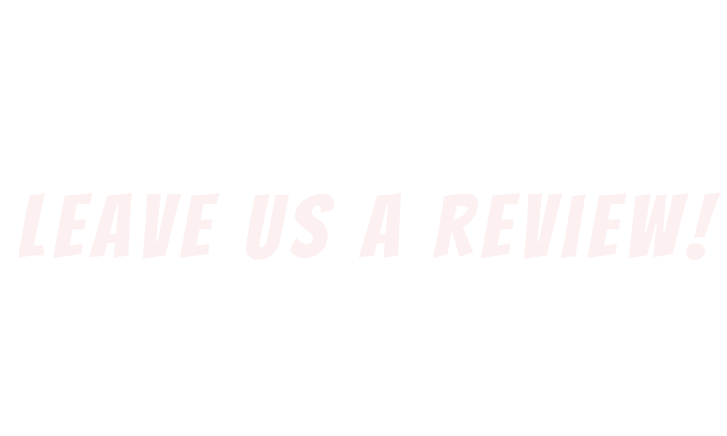 Black background with pink text that says "Leave us a review!" in bold, italicized font.