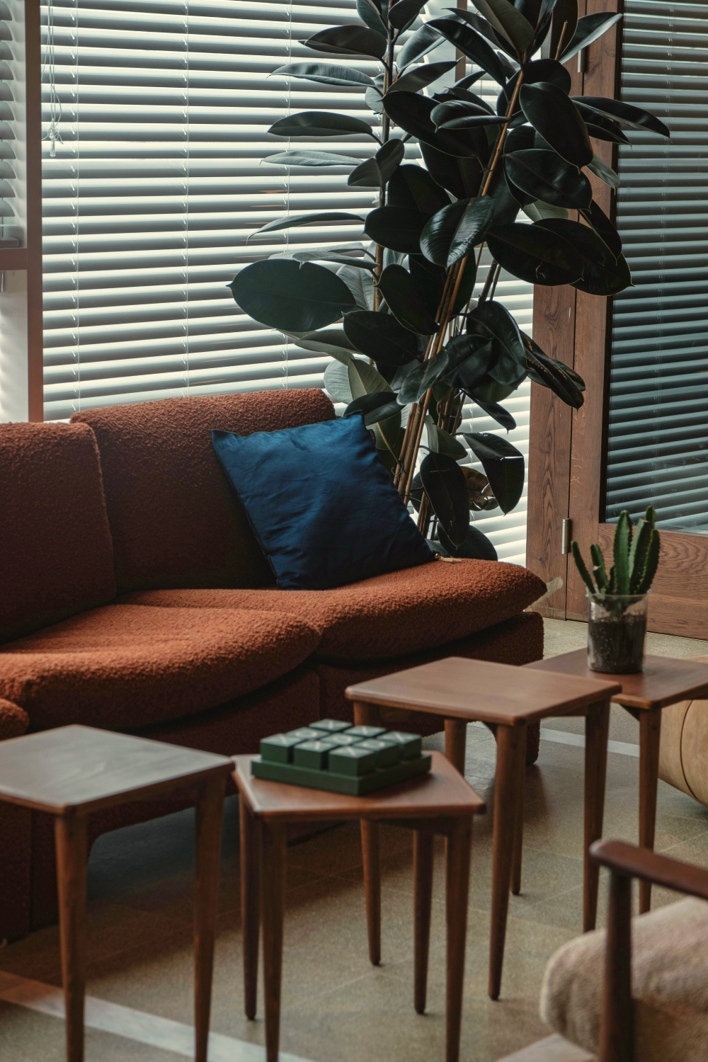 Colorado counseling services, the image depicts a warmly decorated counselor's office with a couch, tables, and plants.