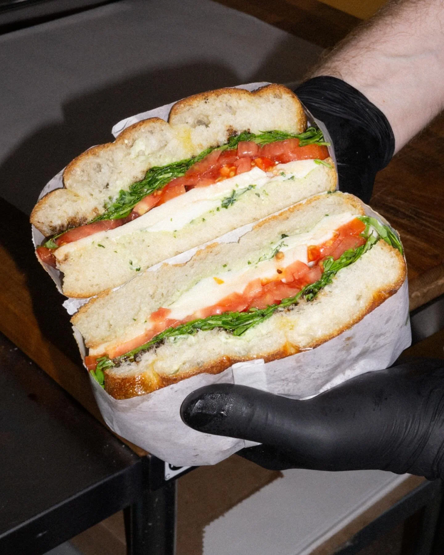 Feature Sandwich
Pesto aioli, heirloom tomato, fior di latte, balsamic glaze, arugula, and olive oil. The perfect veggie option!