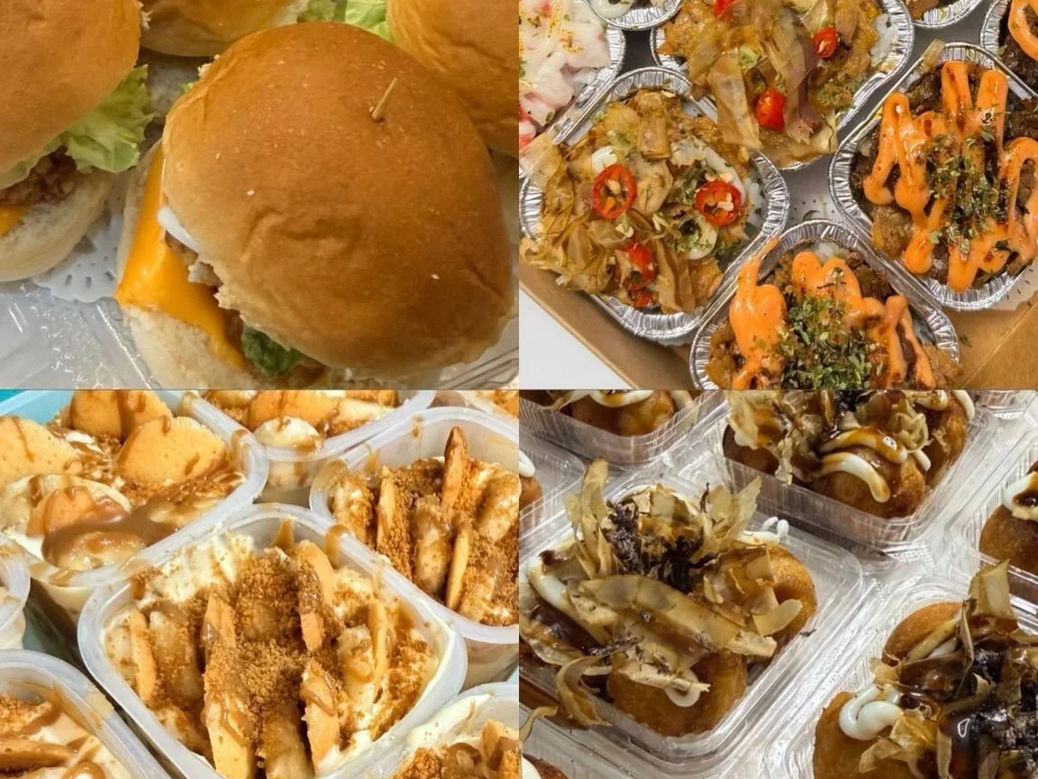 Food by local Singaporean collective, ByArfa, featuring desserts, burgers, mashed potatoes, fries, amongst other foods.