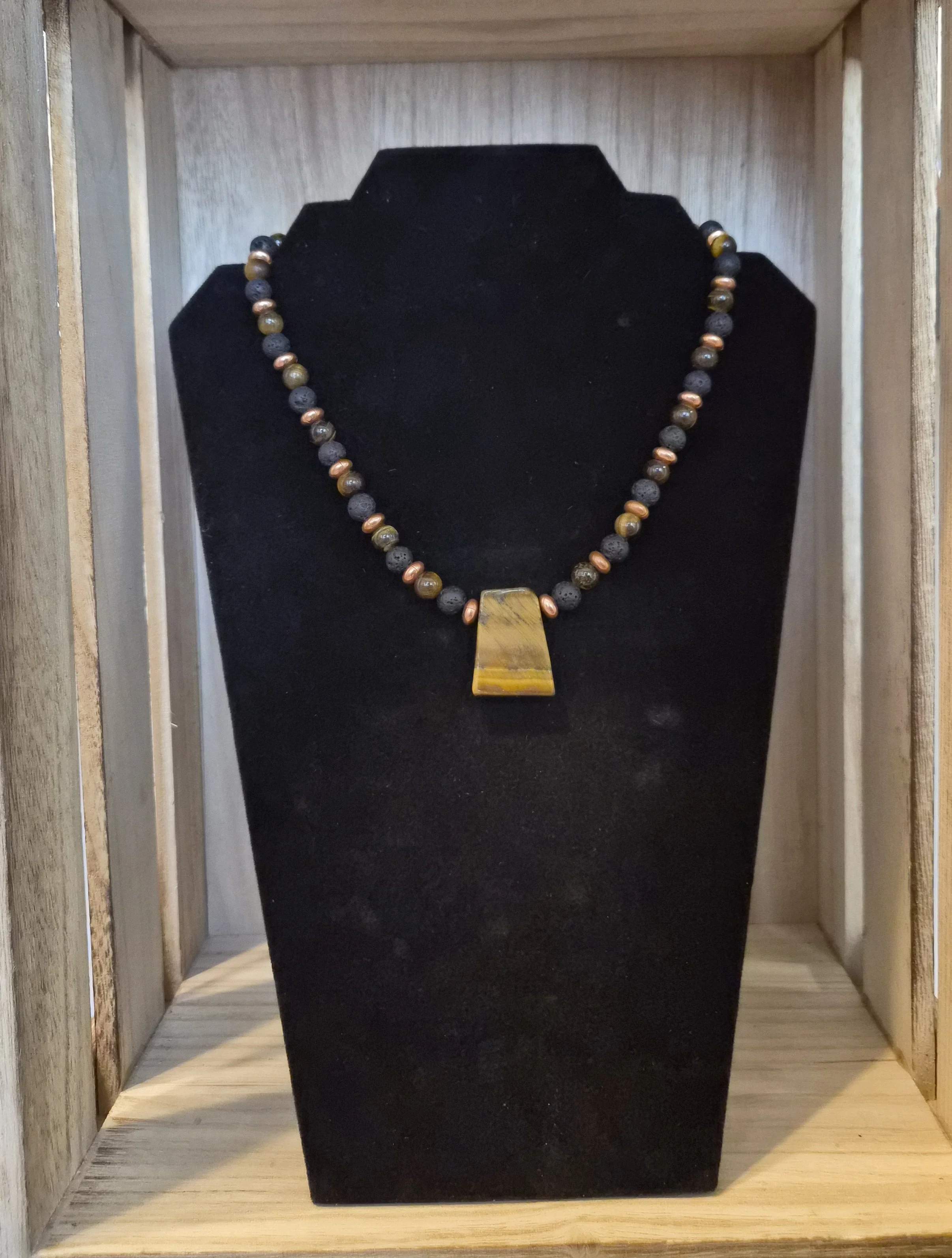 Tigers eye+lavastone+copper necklace