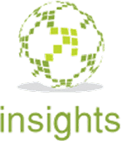 Green globe with pixelated pattern and the word 'insights' below it.