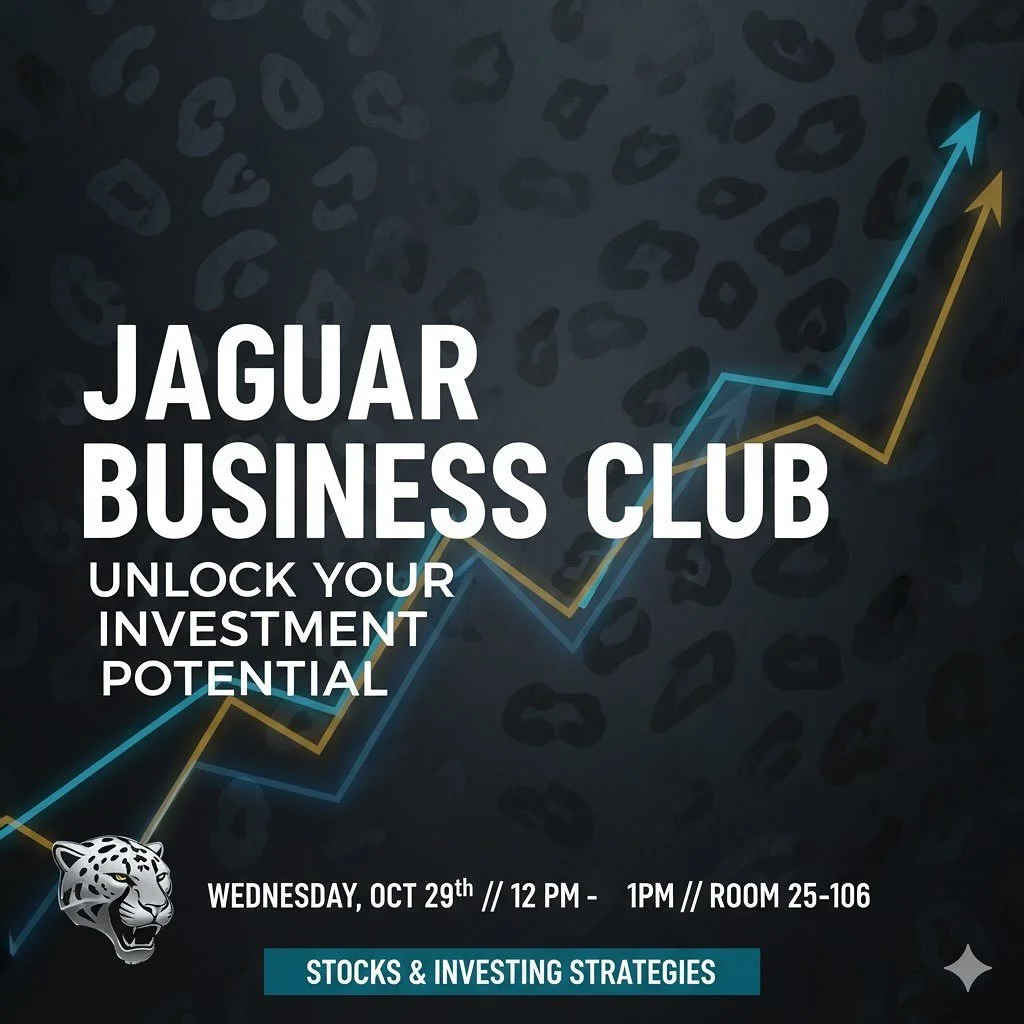 🚀 Ready to take control of your financial future? 
Join the Jaguar Business Club this Wednesday as we dive deep into the world of stocks and investing! Whether you&rsquo;re a seasoned pro or just starting out, you&rsquo;ll learn essential strategies