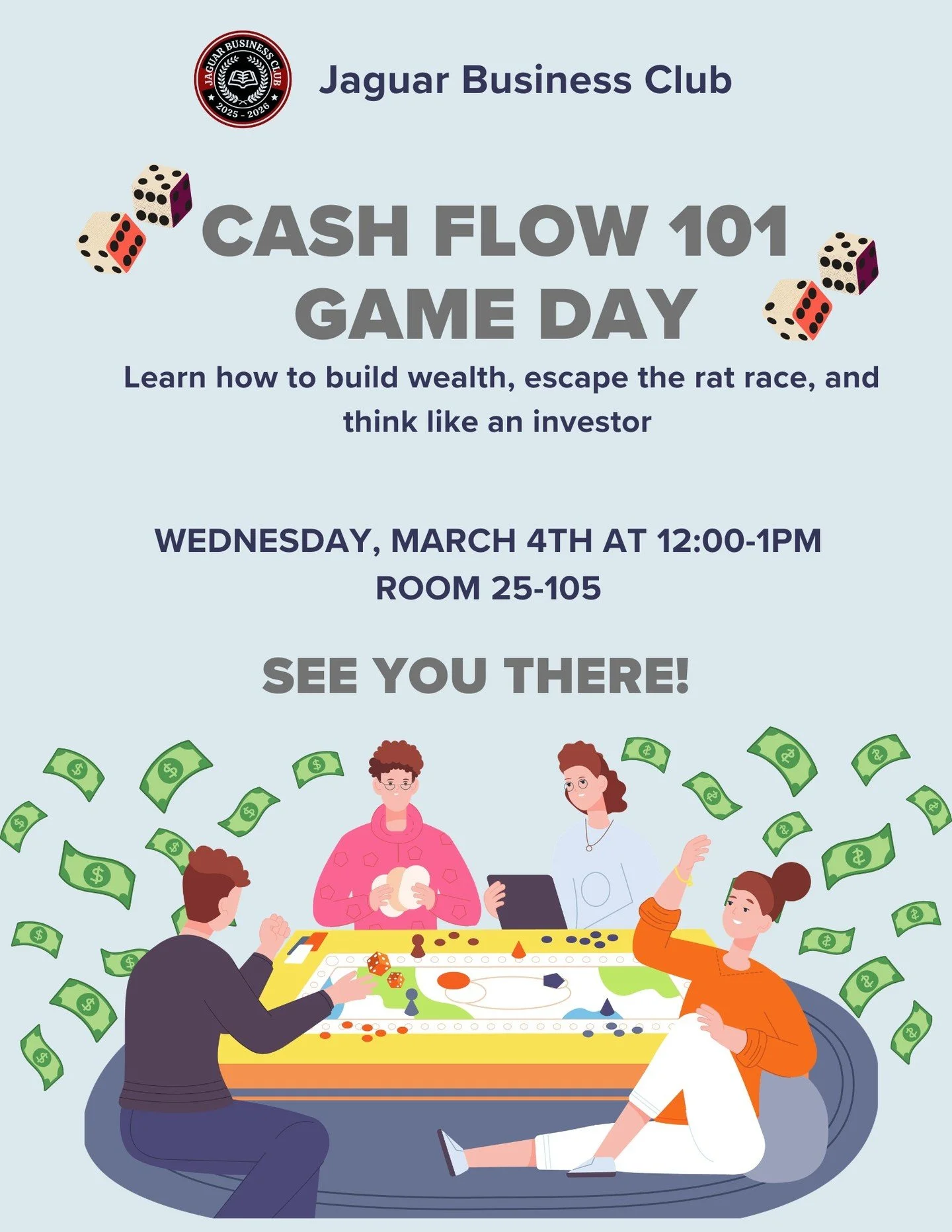 💸 Tired of the 9&ndash;5 mindset? It&rsquo;s time to learn how money really works.

Join Business Club for an interactive Cashflow 101 Game Day 🎲 &mdash; the game inspired by Rich Dad Poor Dad that teaches you how to build assets, generate passive 
