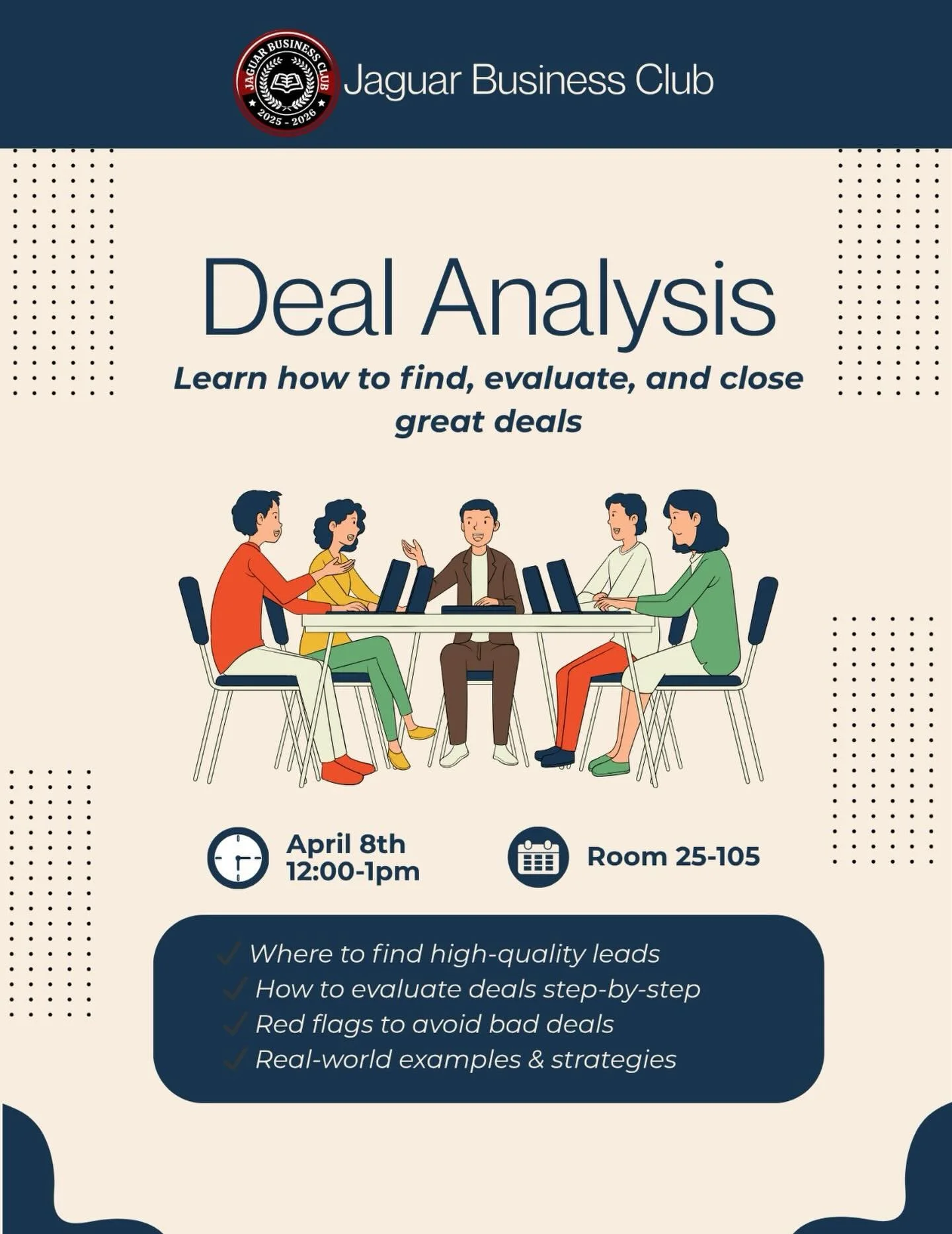 💼 Ready to think like a real business professional?

Join us for our next Business Club Meeting: Deal Analysis 📊
Learn how to find leads, break down opportunities, and decide what deals are actually worth it.

🔥 What we&rsquo;ll cover:
&bull; Wher