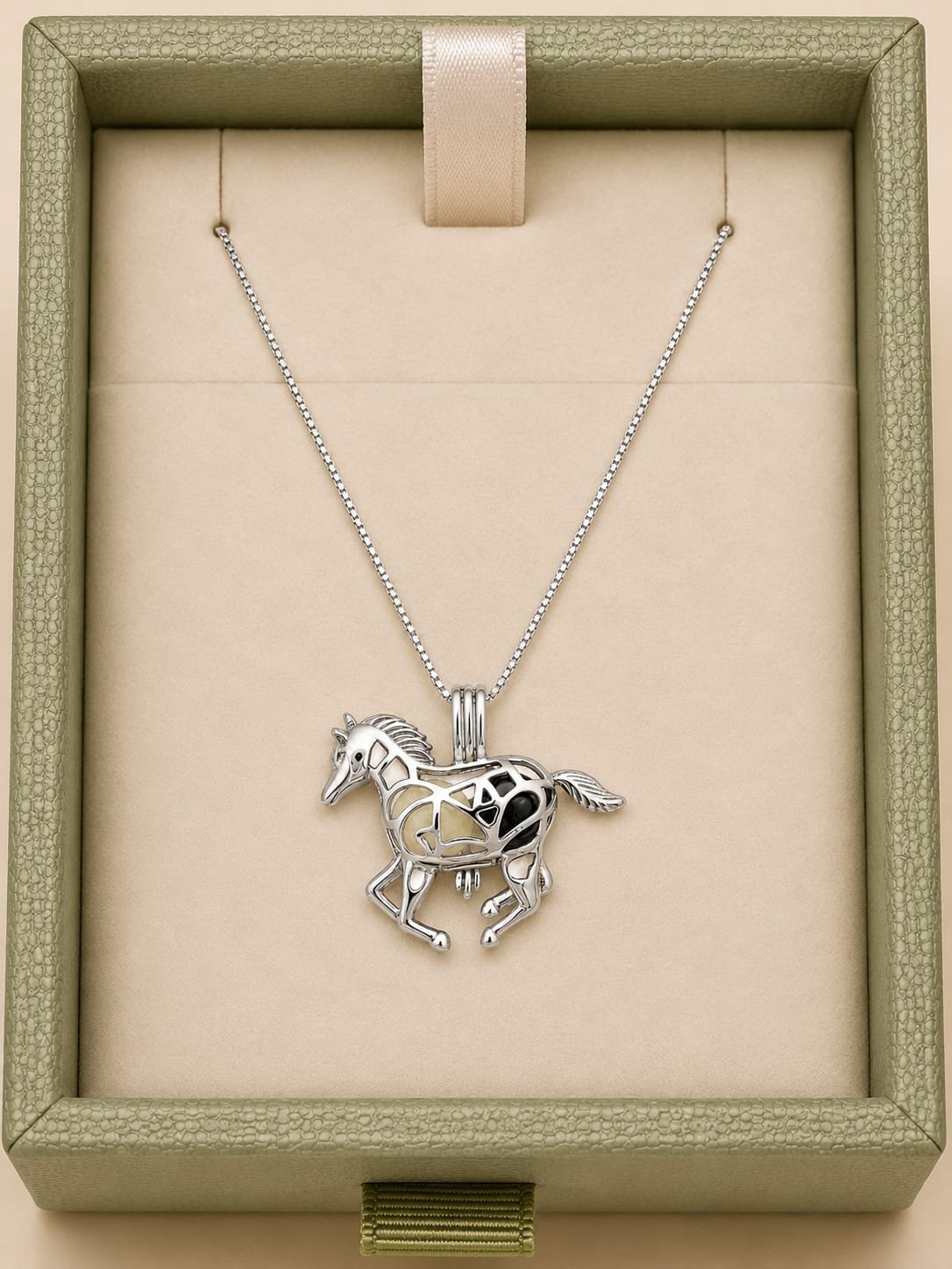 925 Sterling Silver Horse Gemstone Cage Pendant