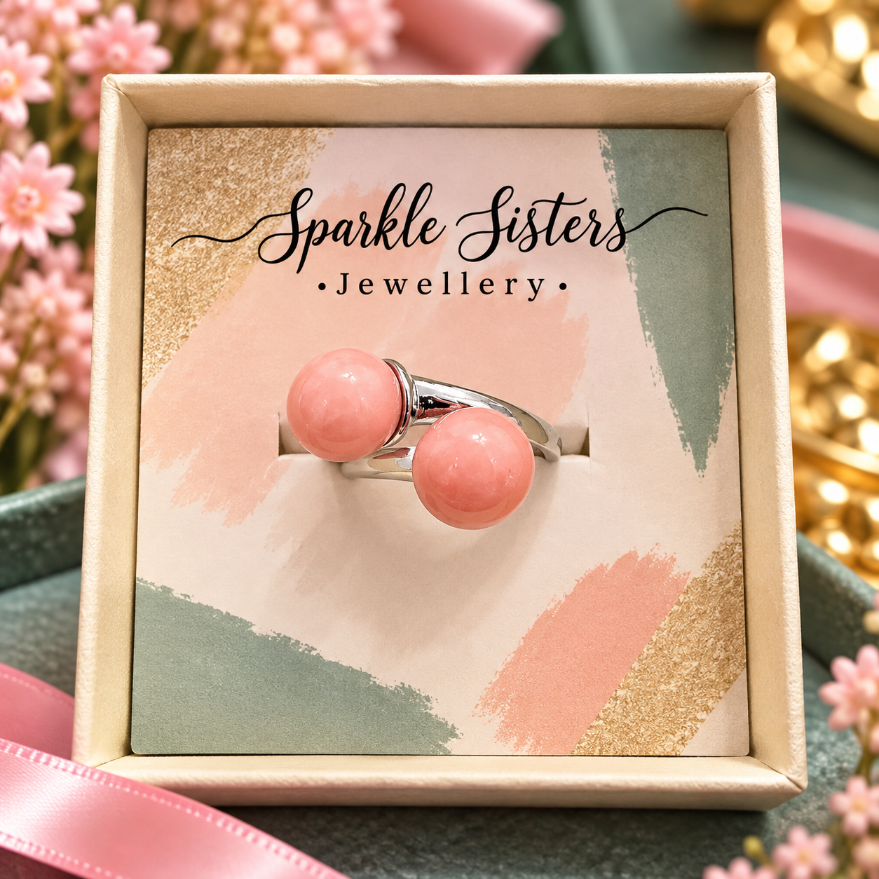 Blush Pink Double Gem Ring – Silver Plated