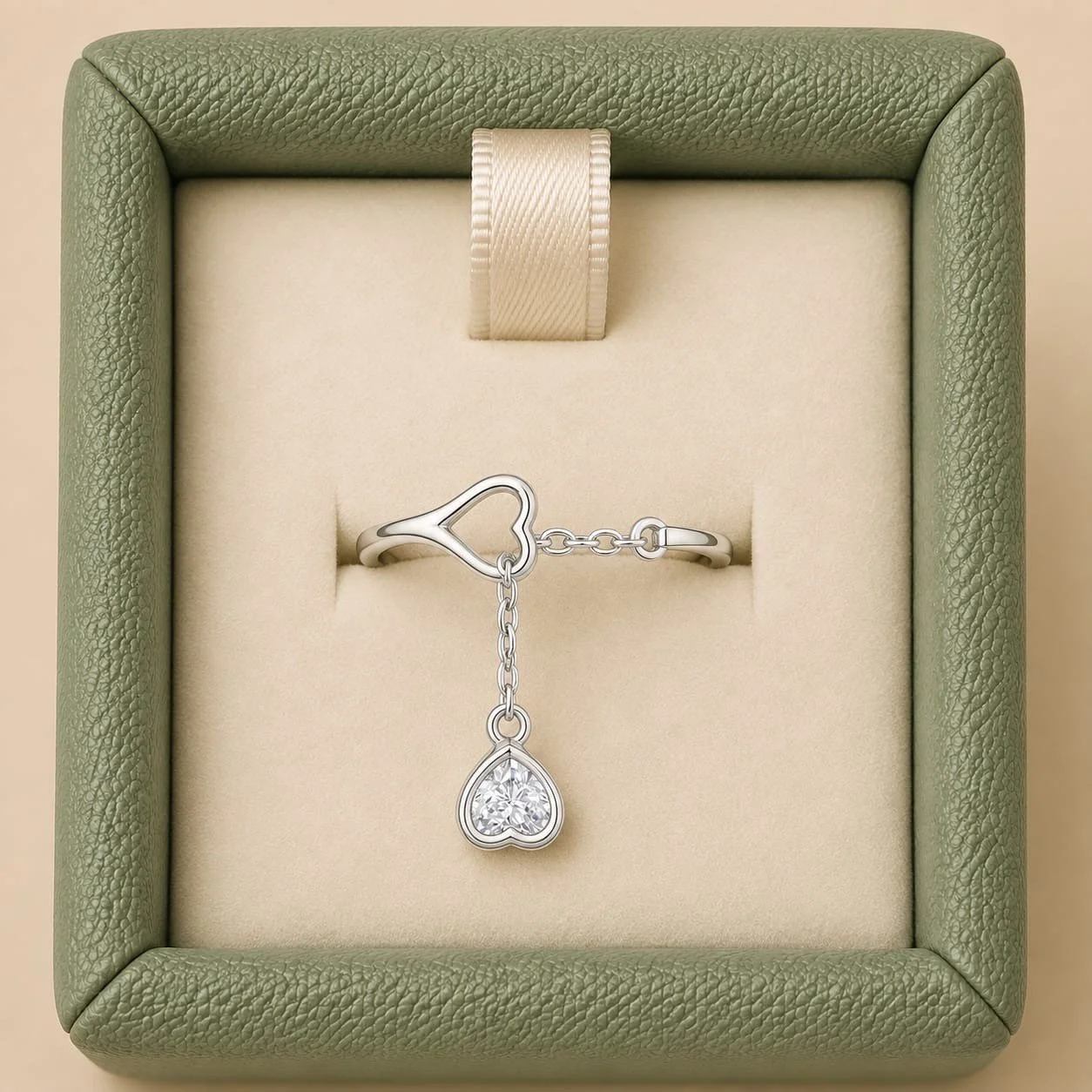 925 Sterling Silver Adjustable Ring - Heart