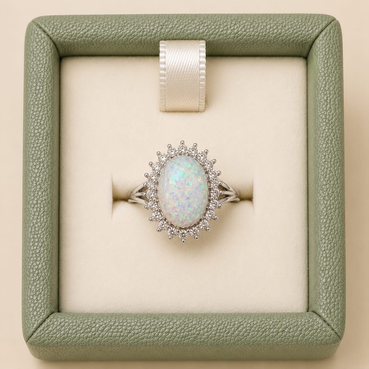 Silver Plated Opal-Effect Ring