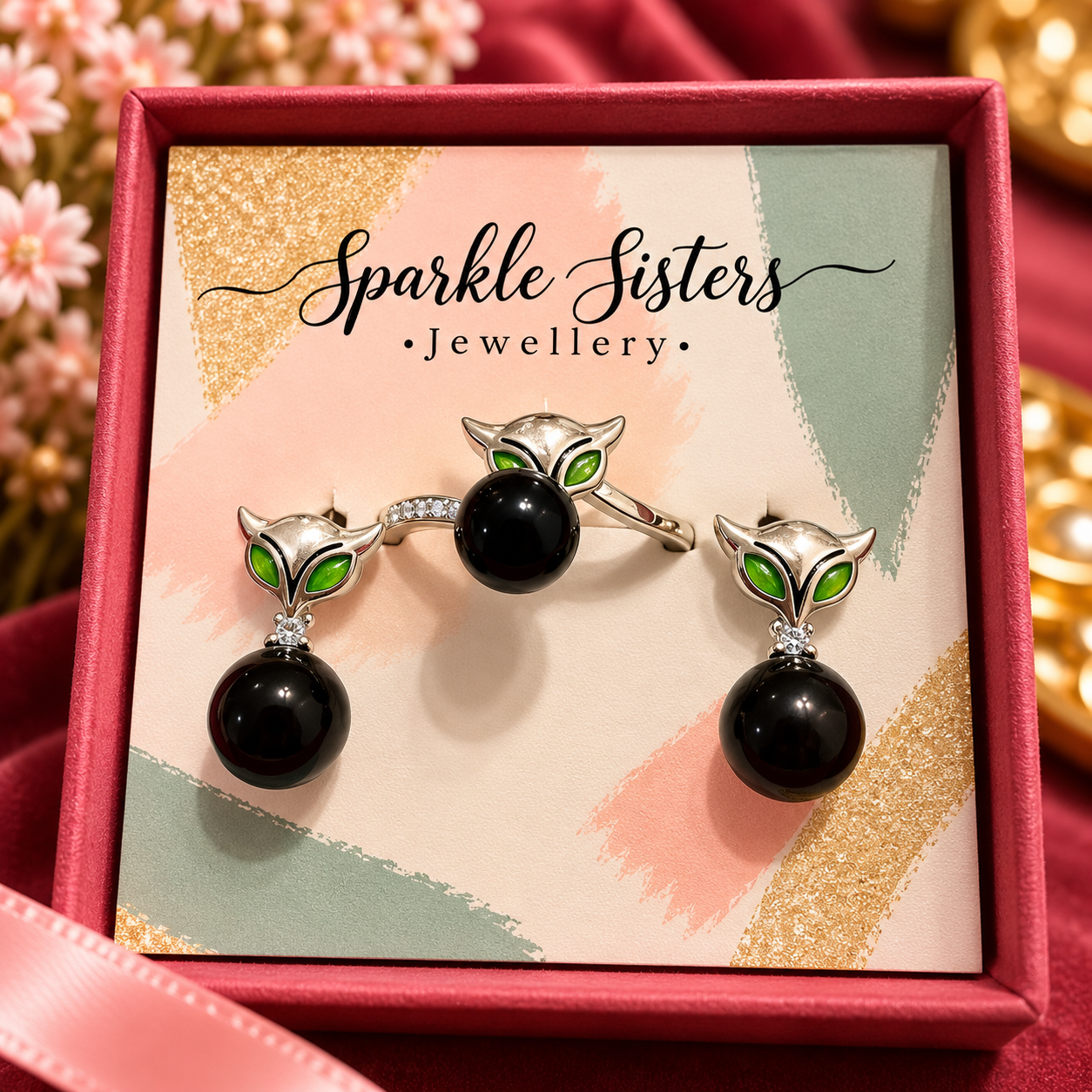 925 Sterling Silver Fox Ring & Earring Set