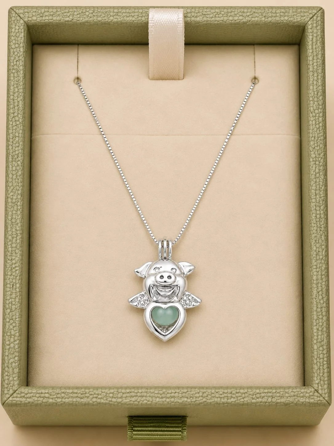 925 Sterling Silver Flying Pig Gemstone Cage Pendant