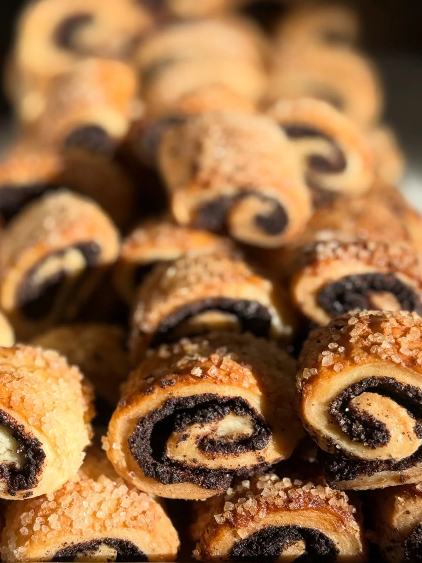 Fresh rugelach! Flaky, buttery layers wrapped around a sweet center 🤎✨