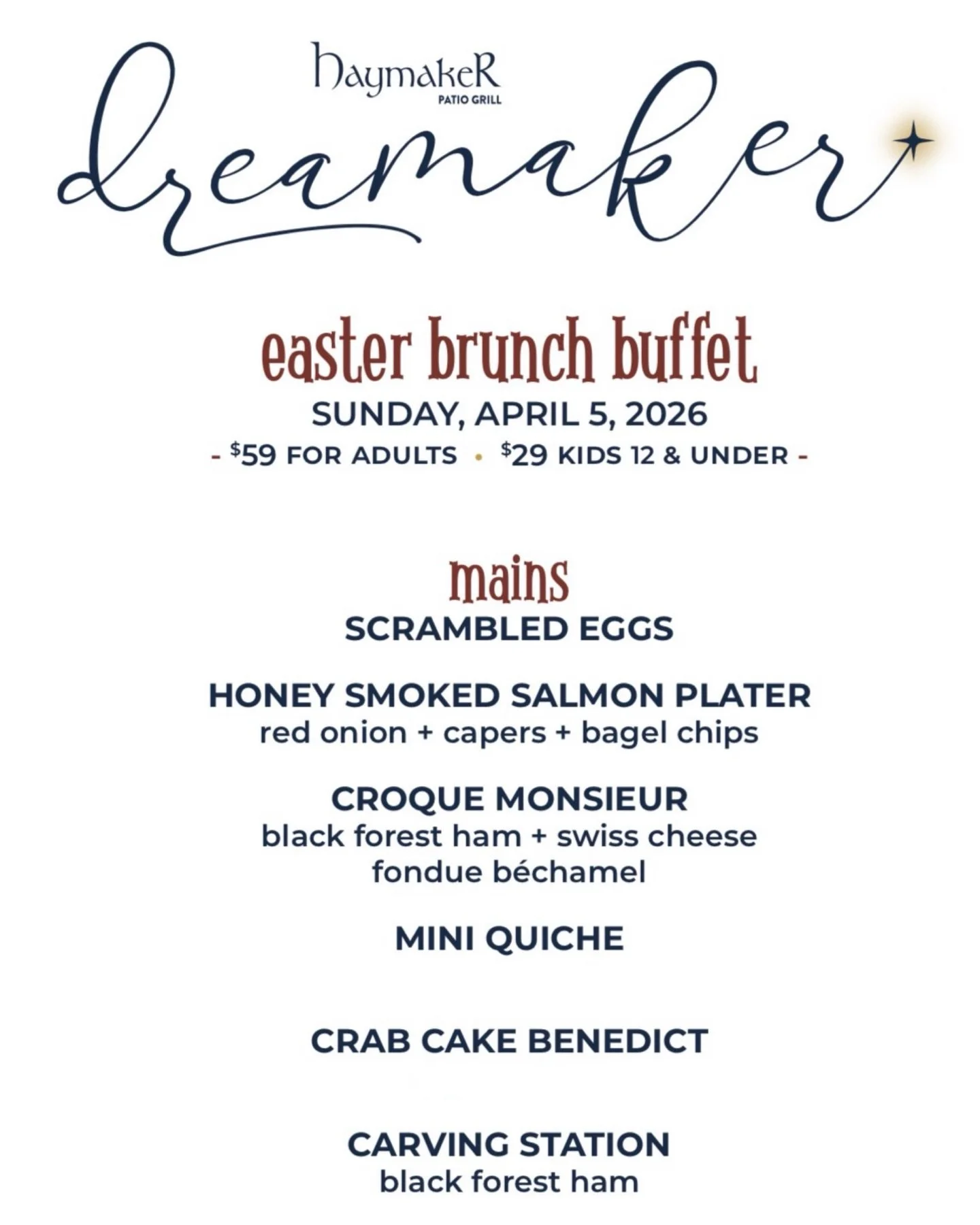 A preview of what your Easter Sunday&rsquo;s looking like. 🥚💐🐇 Hop over to Haymaker Easter Sunday for our Easter Buffet, with hours now extended until 2pm. Head to the link in bio to learn more. 🔗