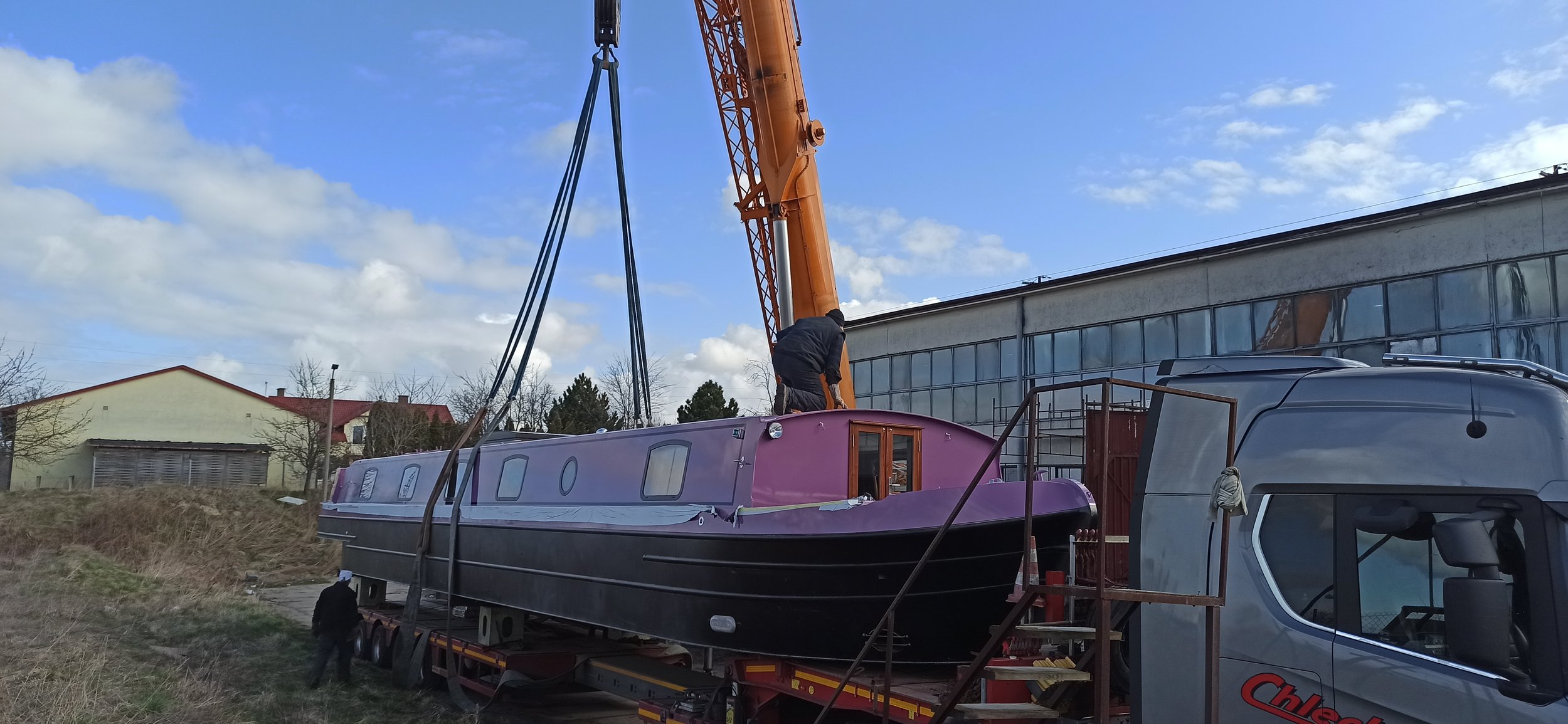 Craned onto the truck that brought the boat from Poland to the UK!