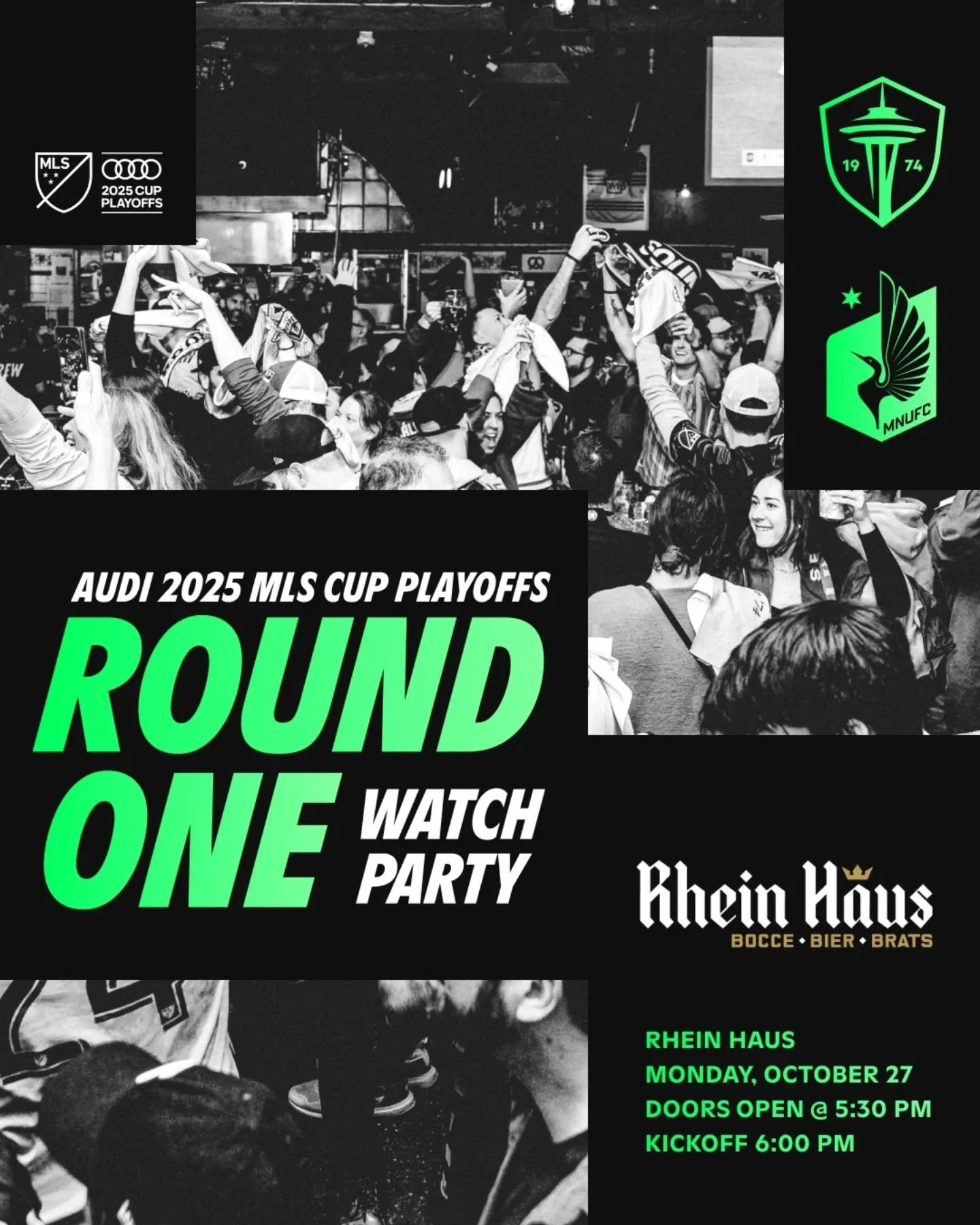 Sounders Watch Party this Monday, October 27th! ⚽🍻

We're teaming up with the @soundersfc to kick off the playoffs! Starts at 6pm, but the fun starts at 5:30PM&mdash;just drop the tab name &ldquo;Unfinished&rdquo; and score up to two free drinks (be