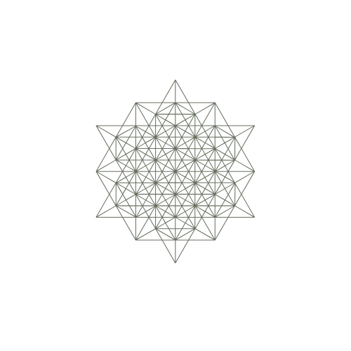 Geometric star-shaped pattern with interconnected lines on a black background.