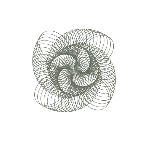 Abstract geometric spiral pattern with interconnected lines on a black background.