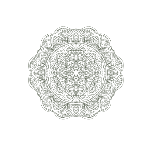 Intricate symmetrical mandala design in white on a black background.