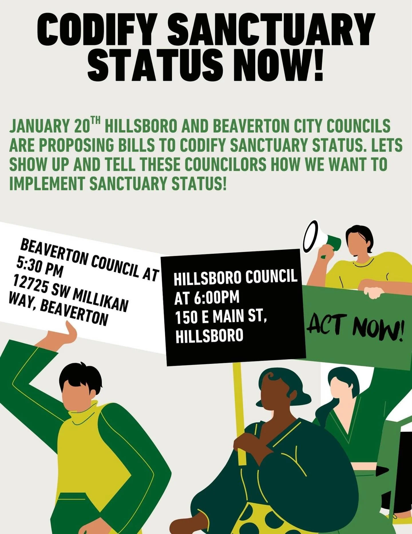 🚨Hillsboro Meeting time clarification &mdash; please read!
The Sanctuary Status ordinance will NOT be discussed at the 7:00 PM Hillsboro City Council meeting.

It WILL be discussed at the 6:00 PM Work Session (this is where council members actually 