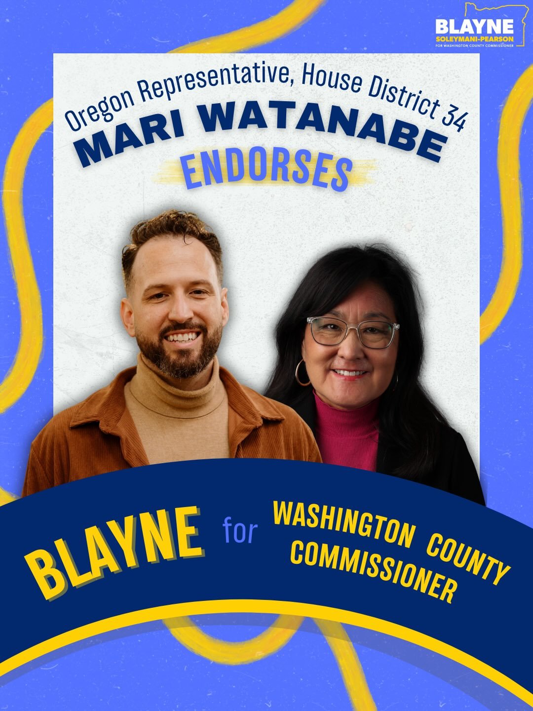 Representative Watanabe is a leader and an advocate in our community. I&rsquo;m honored to receive her endorsement, and I&rsquo;m excited to work with her to get things done for this county!
#beaverton #hillsboro #washingtoncounty #endorsement #repre