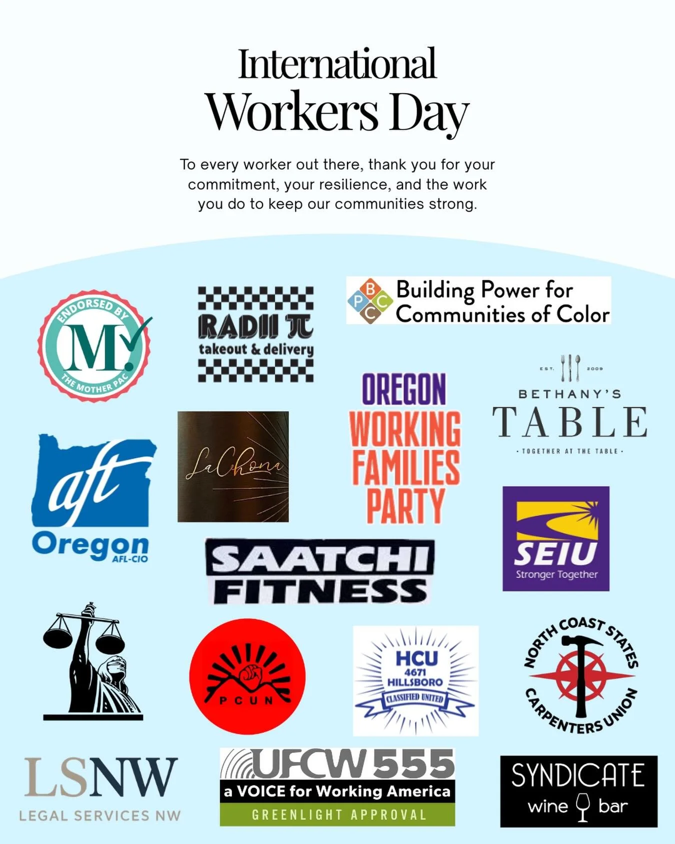 Today, we celebrate the people who show up, work hard, and make our communities stronger. I&rsquo;m truly honored to have the support of working people who are driving meaningful change where it matters most.

#InternationalWorkersDay #LaborMovement 