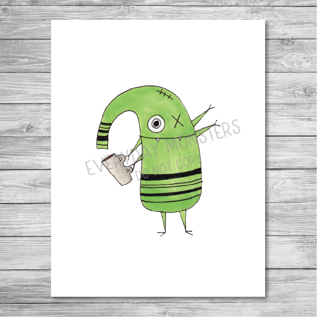 Funky Green Coffee Monster
