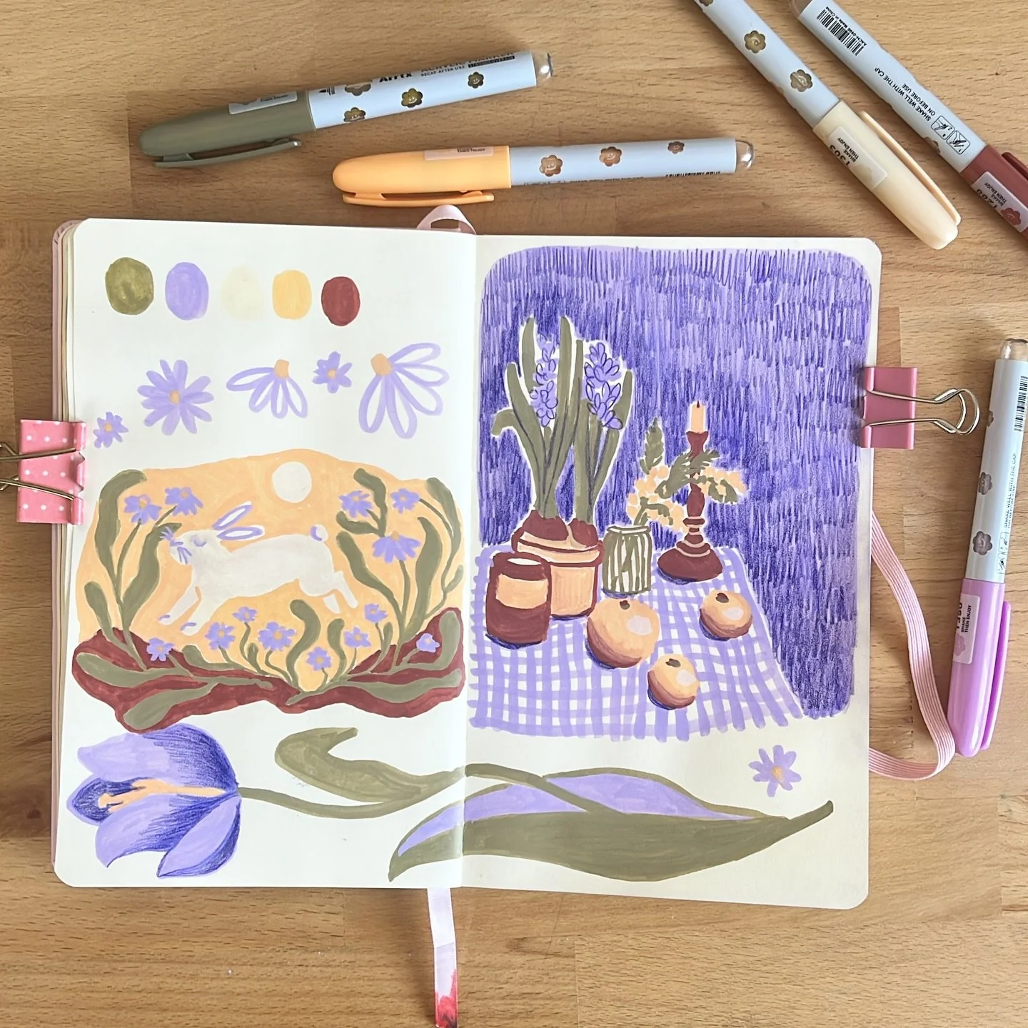 Trying a new and fresh color palette... This was really a challenge and the Page is so crowded, but I am happy. I usual y overthink everything, so this is a good practice. I am also in the journey of searching and Findling my style so.... Ahhhh😅🎨 s