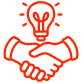 Icon of two hands shaking with a lightbulb above them.