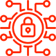 Red lock icon with circuit lines, representing cybersecurity or digital security.