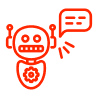 Red outline of a cartoon monkey with large eyes, sitting and holding some money.